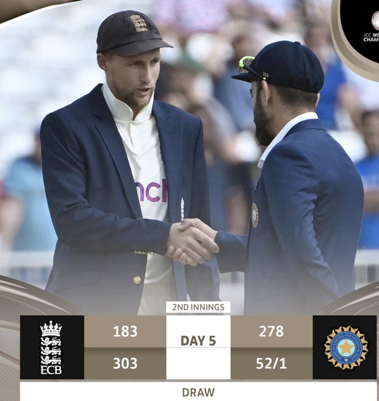 भारत और इंग्लैंड के बीच चल रहा टेस्ट मैच ड्रॉ, अब दूसरा मैच 12 अगस्त को