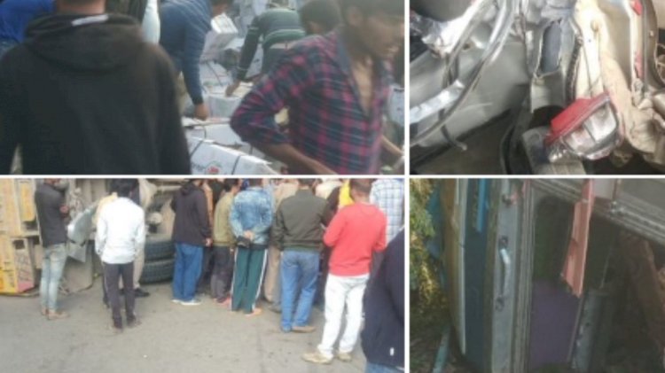 चलती कार पर पलटा सेब से भरा ट्रक, 3 की मौत