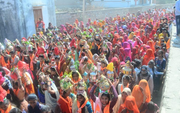 मांडोली में श्रीराम दरबार की झांकी के साथ कलश यात्रा निकाली, राममय हुआ मांडोली